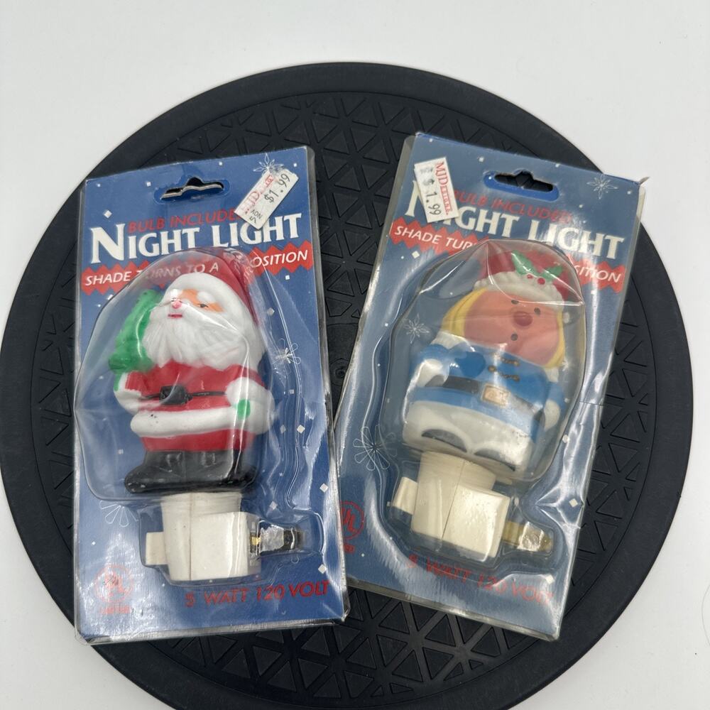 Set Of 2 New Vintage Christmas Santa Claus Nutcracker Night Lights